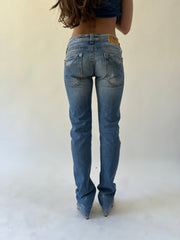 xs blue replay low-rise bootcut jeans back view