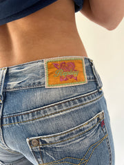 xs blue replay low-rise bootcut jeans patch detail