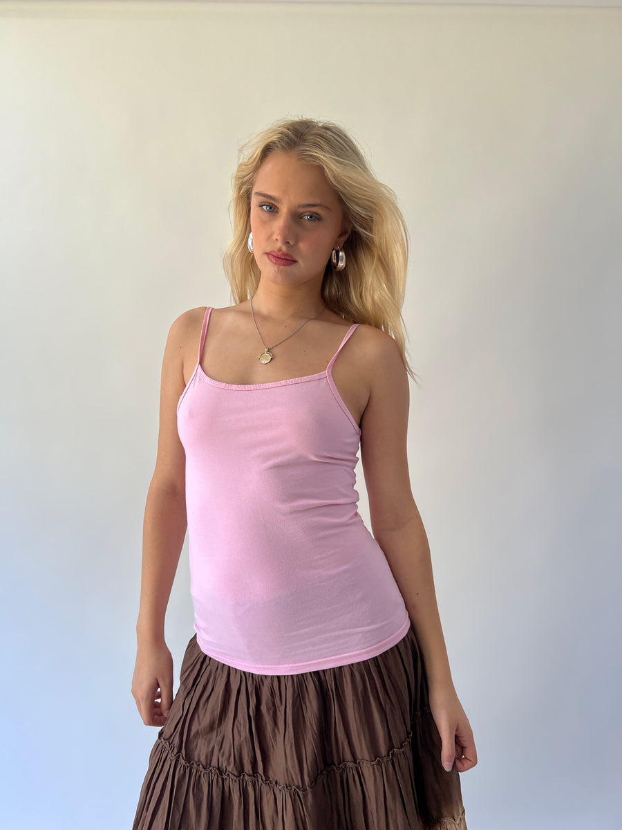 xs pink fitted cami top front view