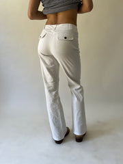 xs white pinstripe flared trousers back view