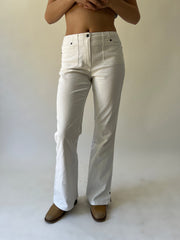xs white pinstripe flared trousers alternate front view