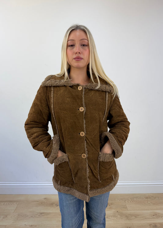 medium tan suede jacket with faux fur detail 2
