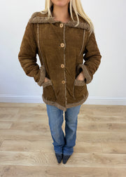 medium tan suede jacket with faux fur detail 3