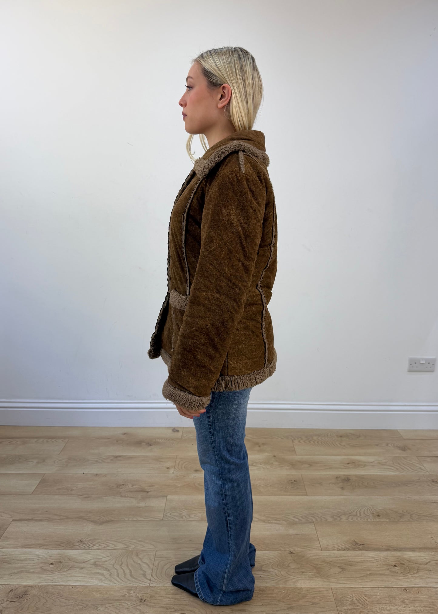 medium tan suede jacket with faux fur detail 4