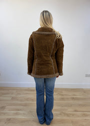 medium tan suede jacket with faux fur detail 5