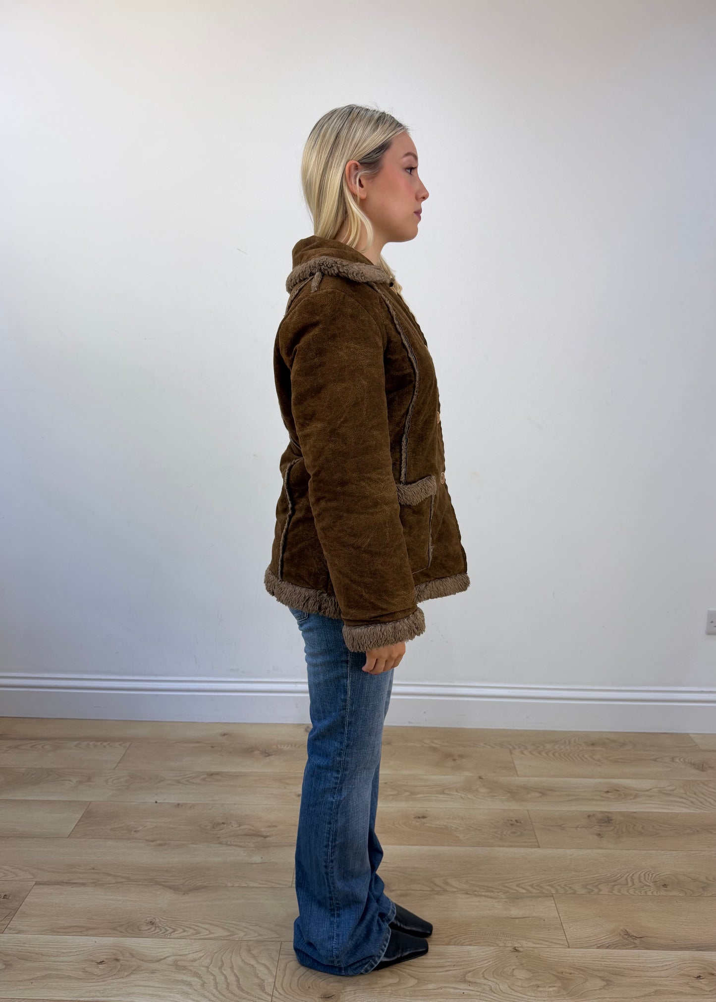 medium tan suede jacket with faux fur detail 6
