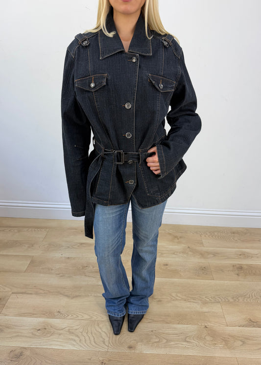 medium navy blue denim jacket with belt 3