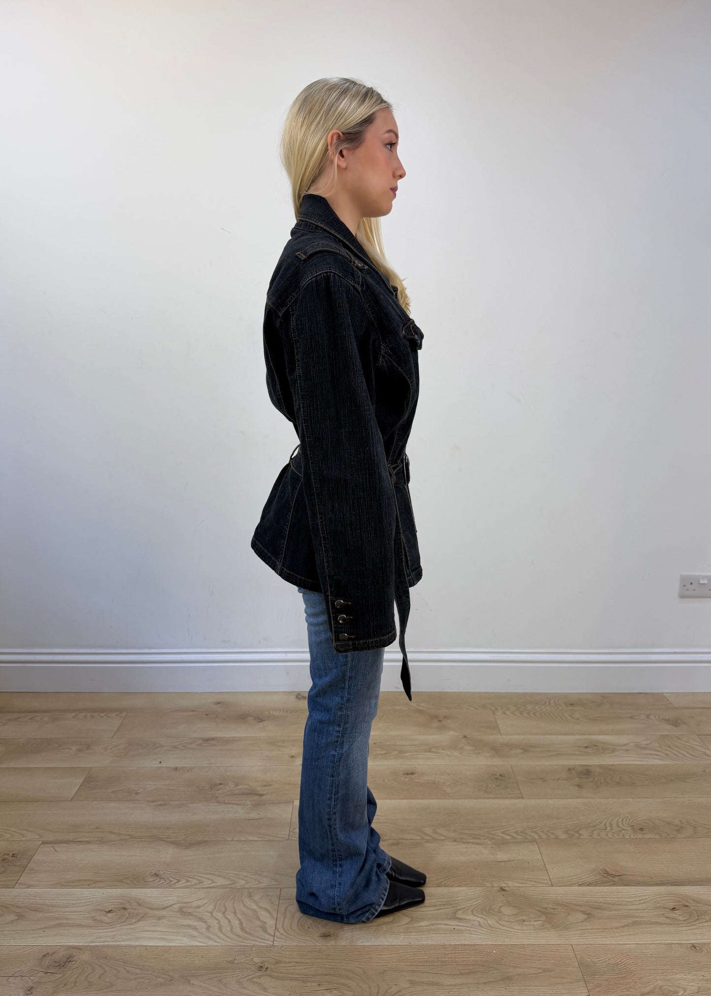 medium navy blue denim jacket with belt 6