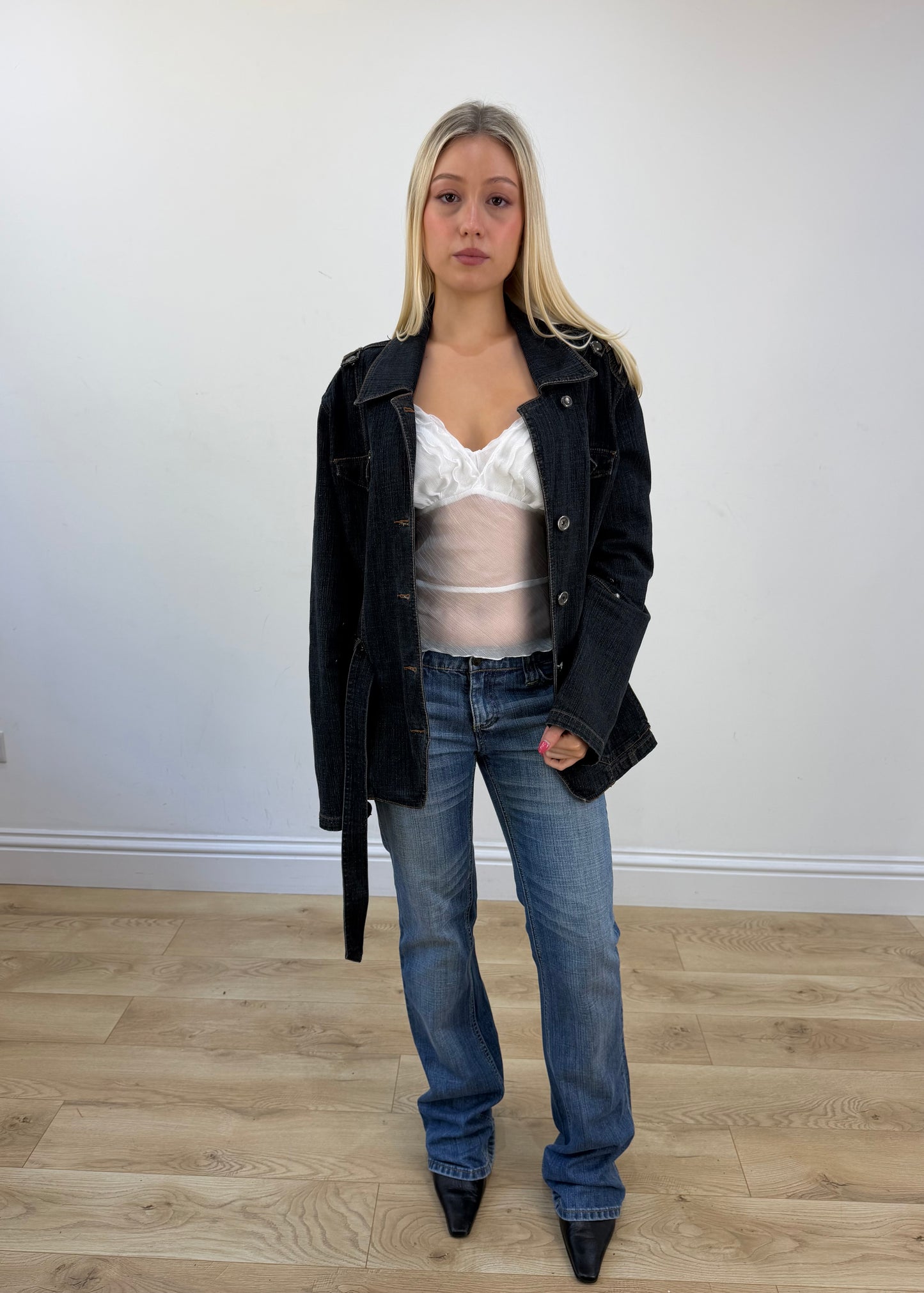 medium navy blue denim jacket with belt 7