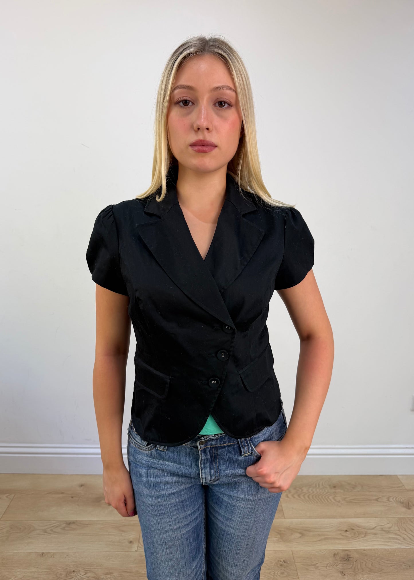small black orsay cropped blazer top 2
