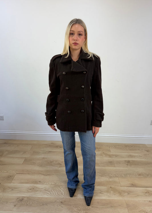 medium brown double breasted wool jacket 1