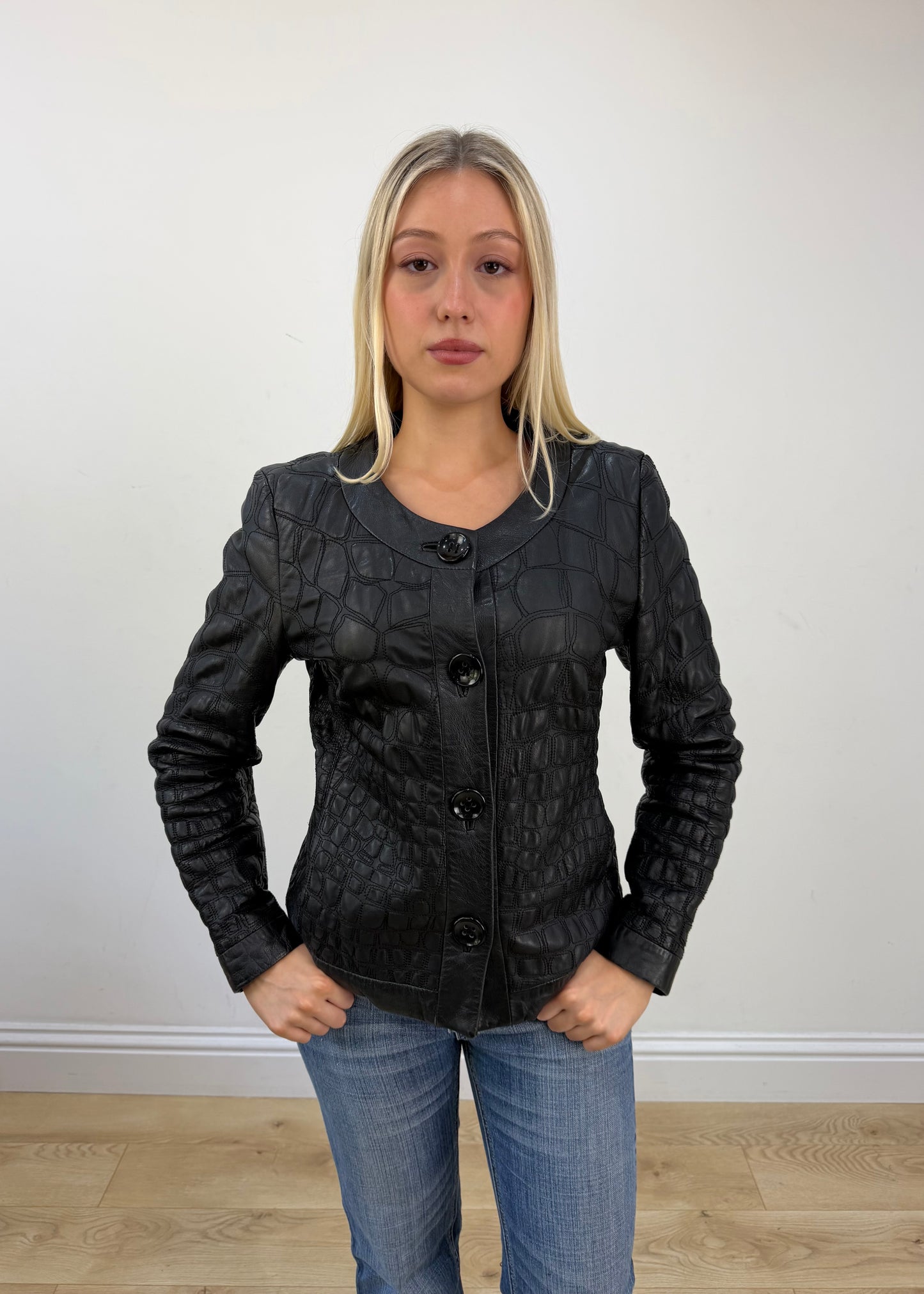 small black leather fitted jacket 2