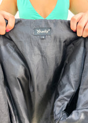 small black puffer jacket with knit ribbed collar 8