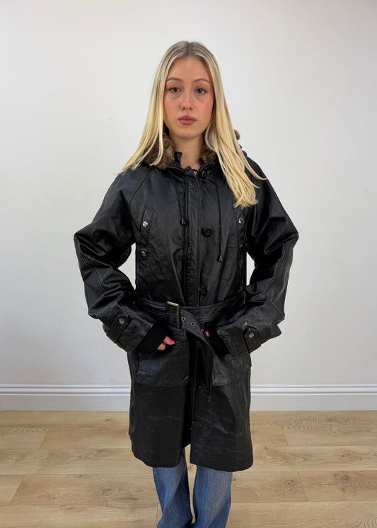 small black leather trench coat 2