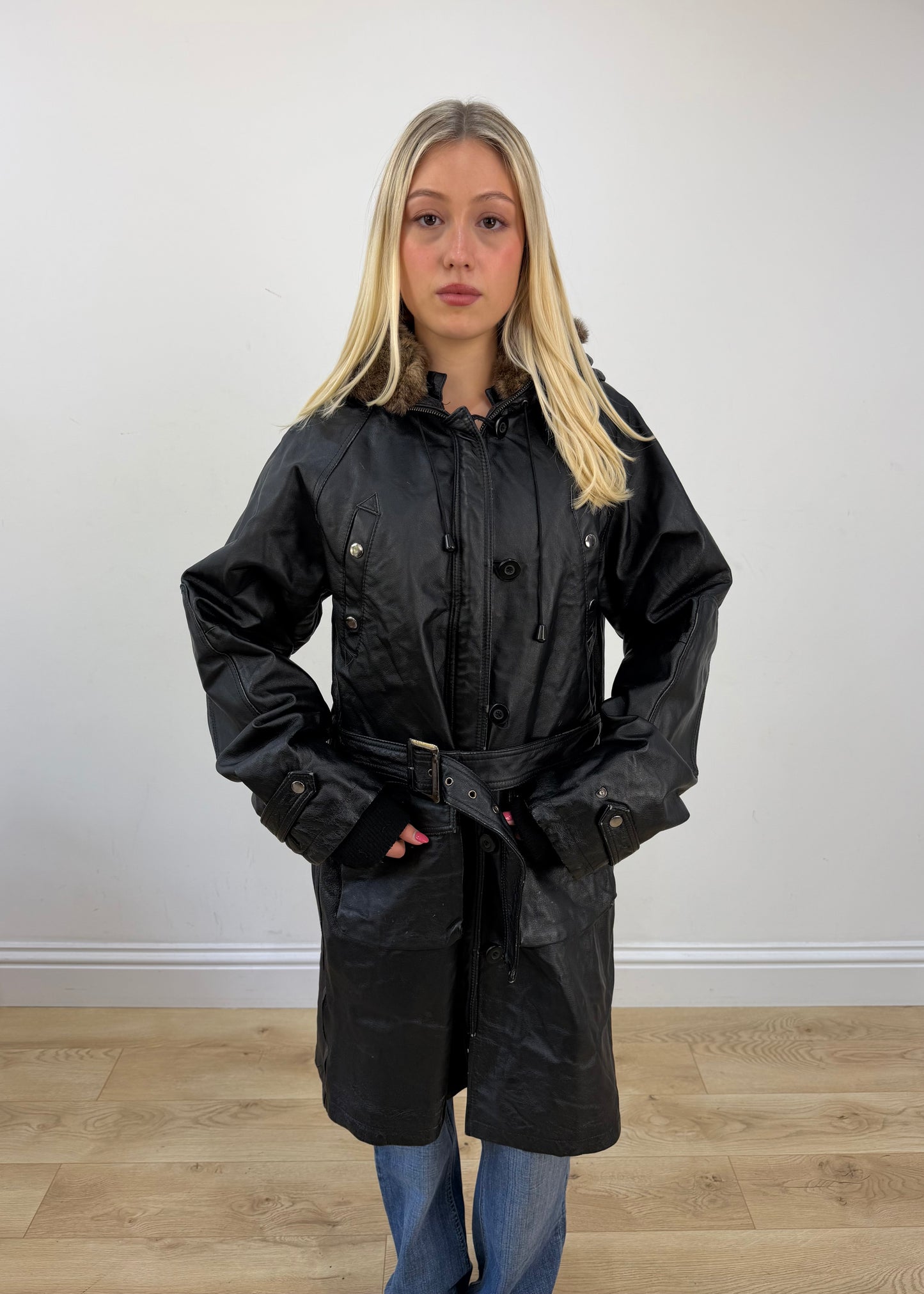 small black leather trench coat 2