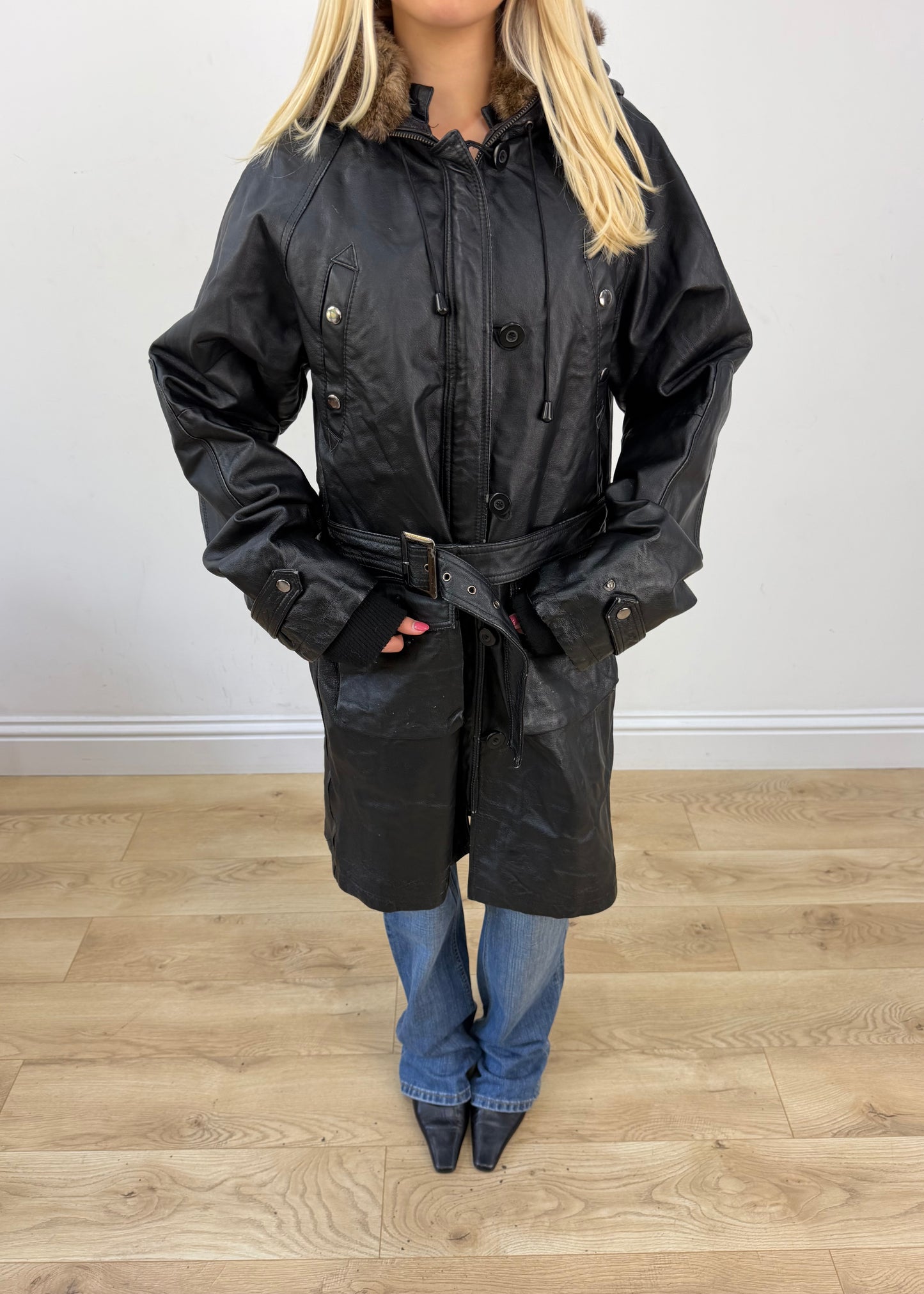 small black leather trench coat 3