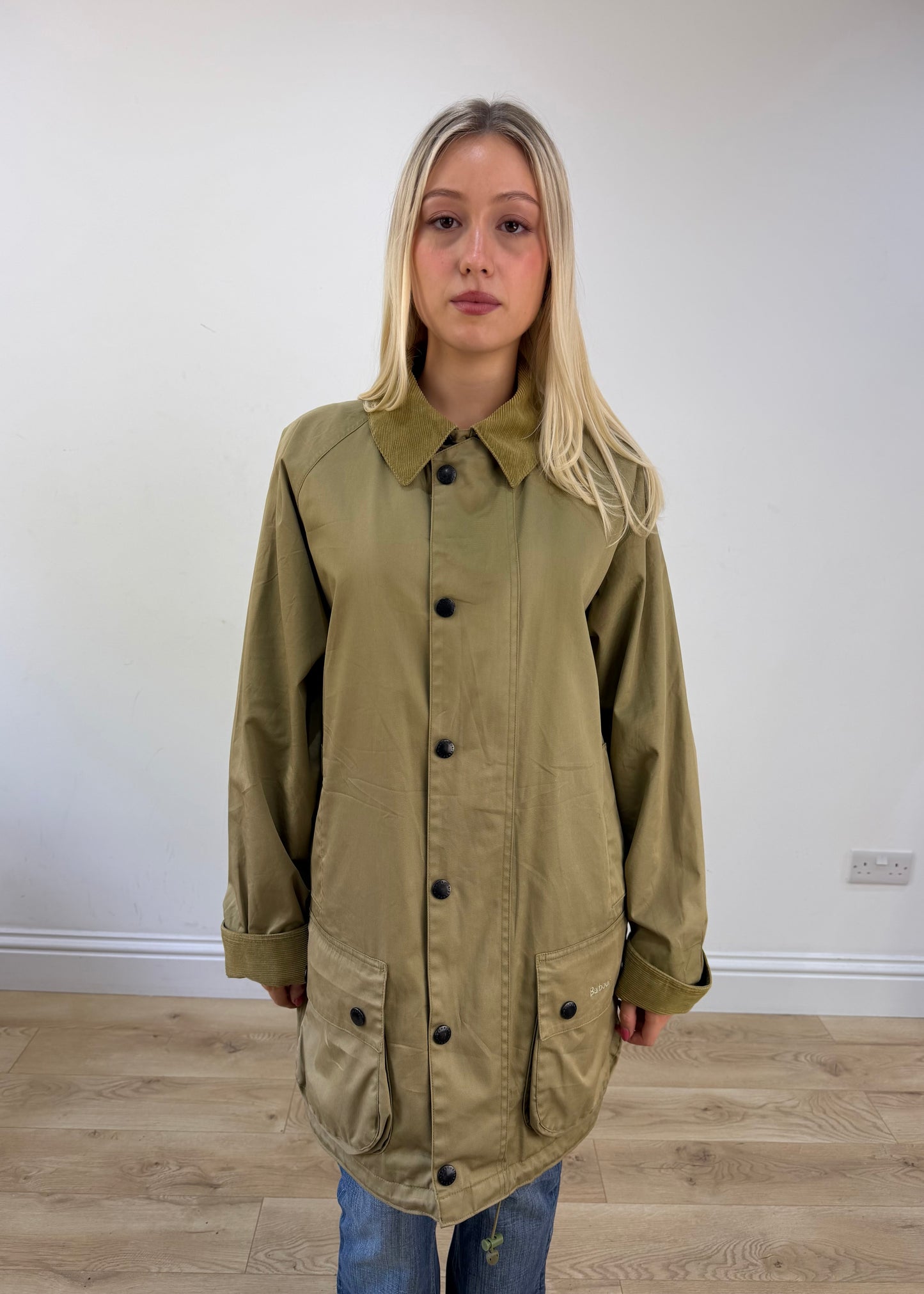 small khaki barbour rain jacket 2