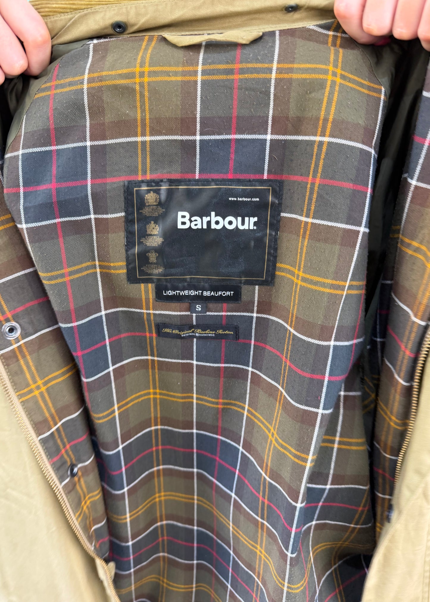 small khaki barbour rain jacket 8