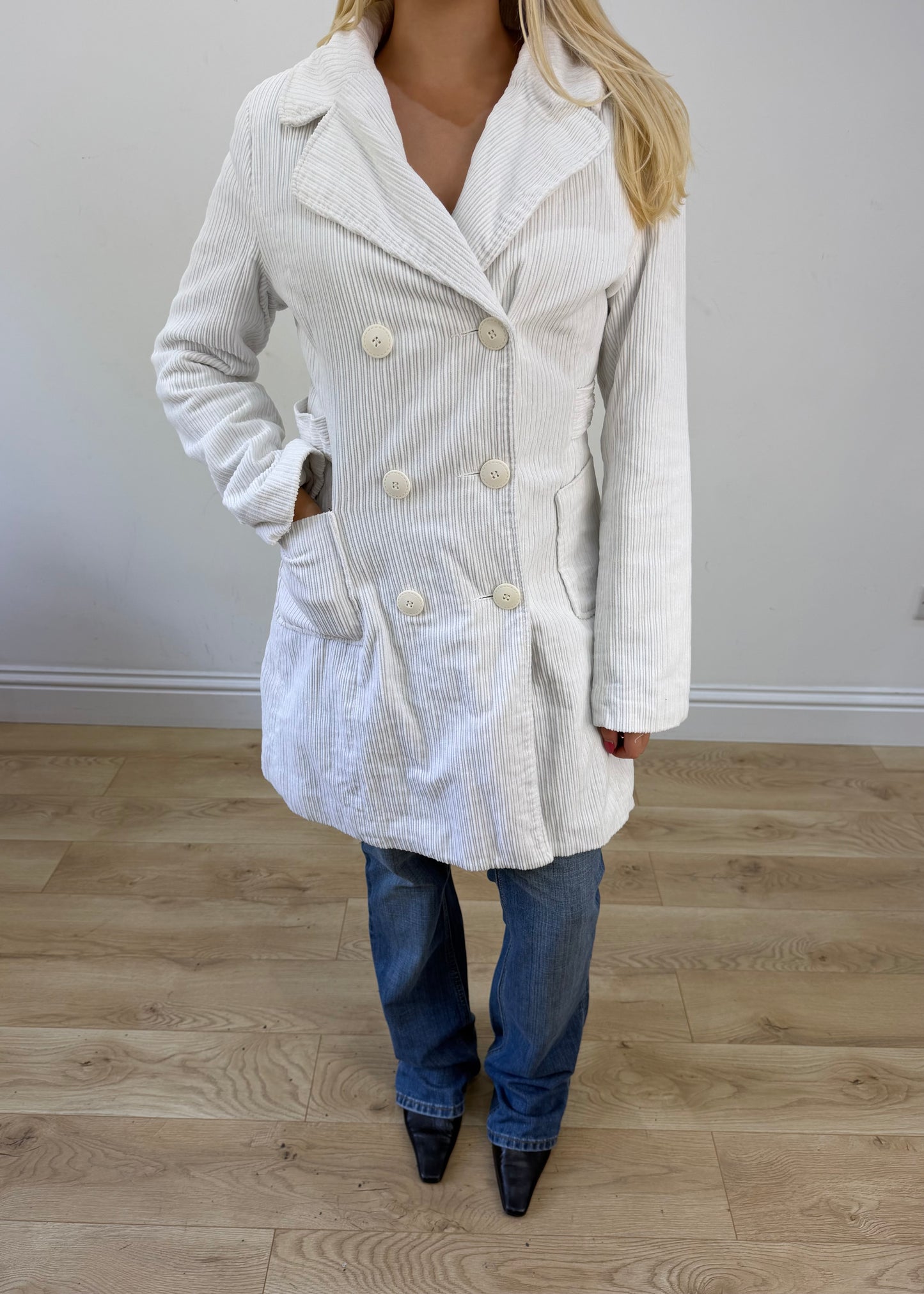 large jennyfer white corduroy pea coat 3