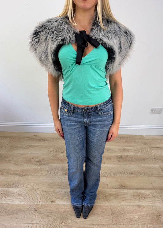 small grey faux fur shrug 3