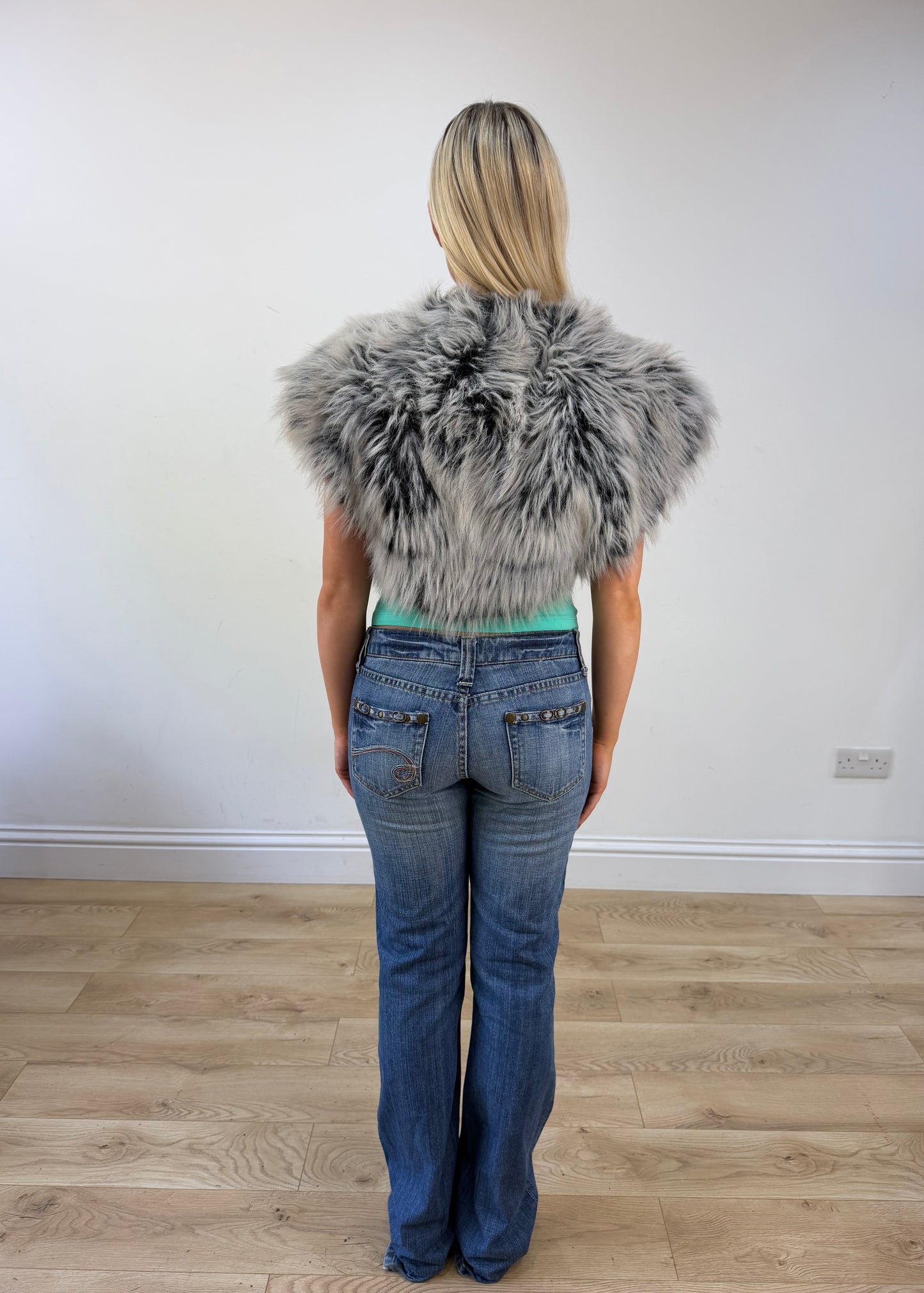 small grey faux fur shrug 5