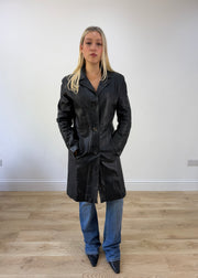 medium black leather trenchcoat jacket 1