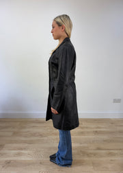 medium black leather trenchcoat jacket 4