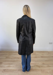 medium black leather trenchcoat jacket 5
