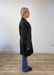 medium black leather trenchcoat jacket 7