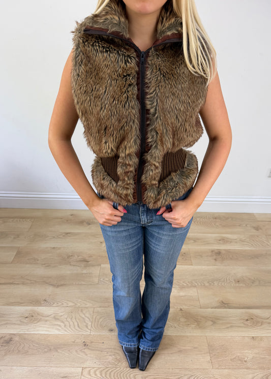 medium brown faux fur gilet jacket 3