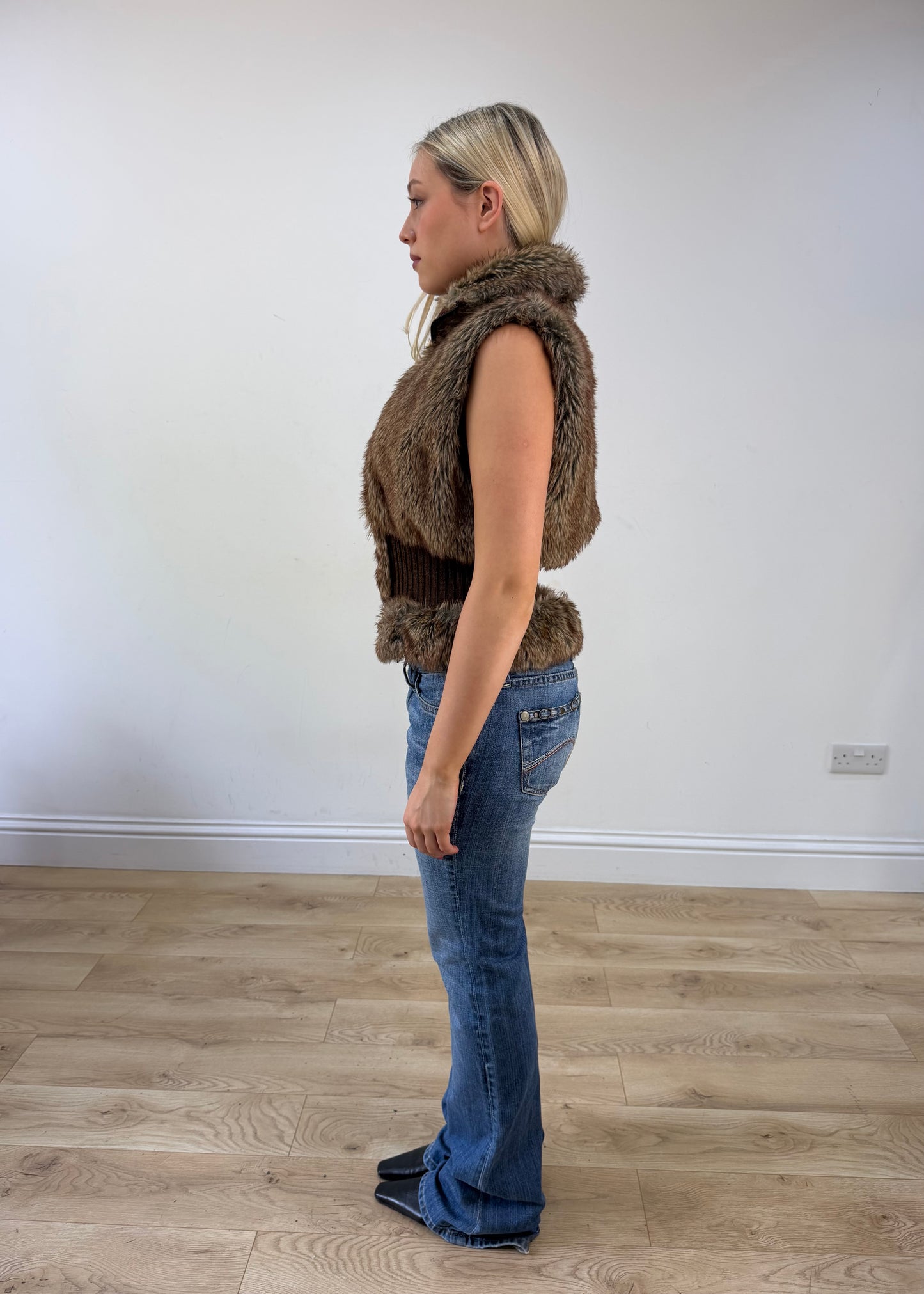 medium brown faux fur gilet jacket 4