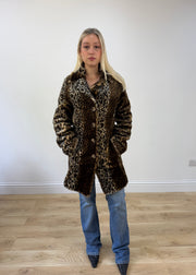 small brown faux fur leopard print coat 1
