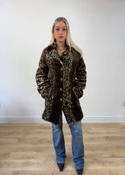 small brown faux fur leopard print coat 2