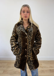 small brown faux fur leopard print coat 3