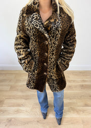 small brown faux fur leopard print coat 4
