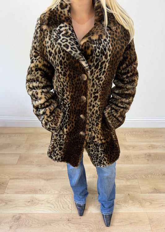 small brown faux fur leopard print coat 4