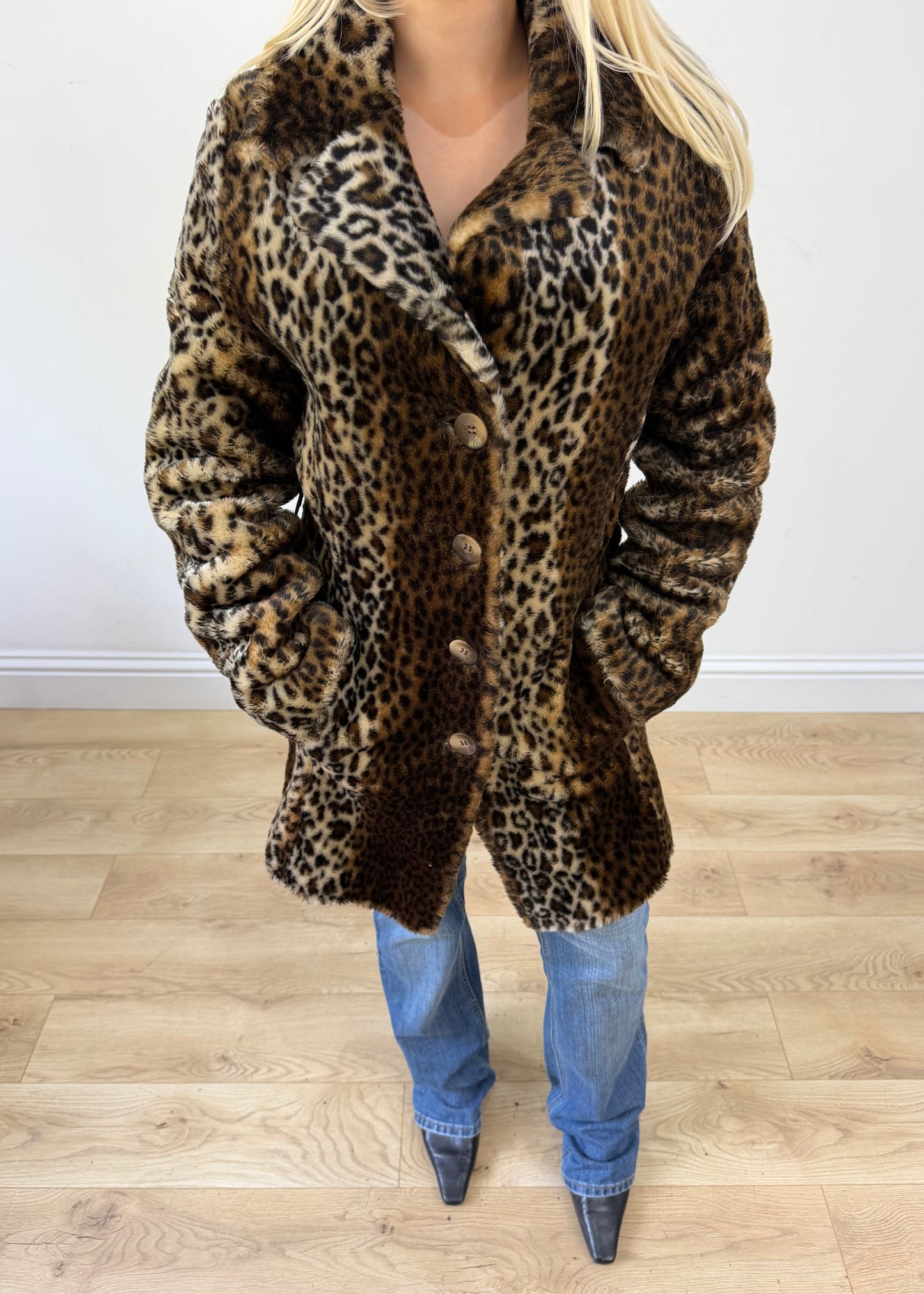 small brown faux fur leopard print coat 4