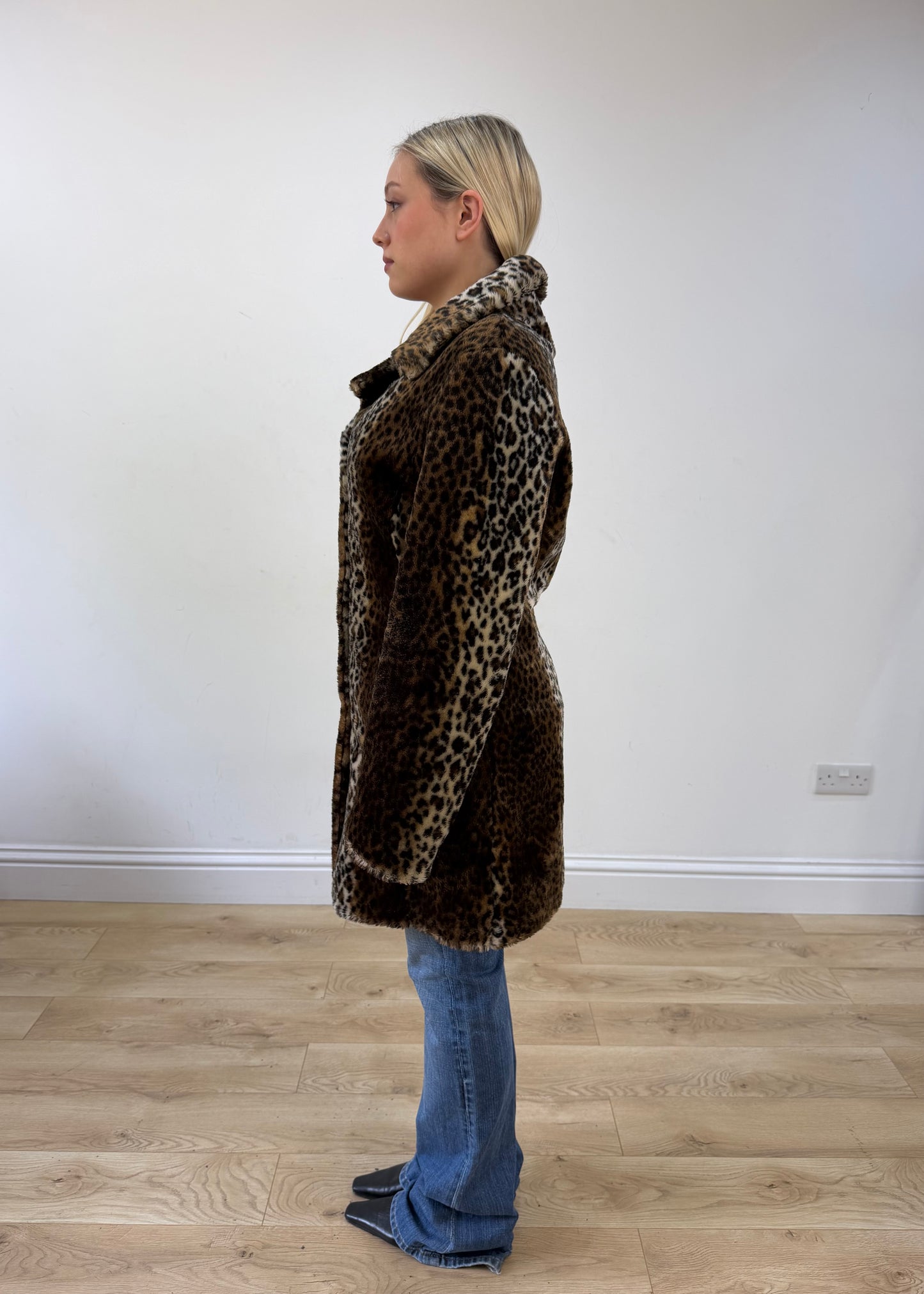 small brown faux fur leopard print coat 5
