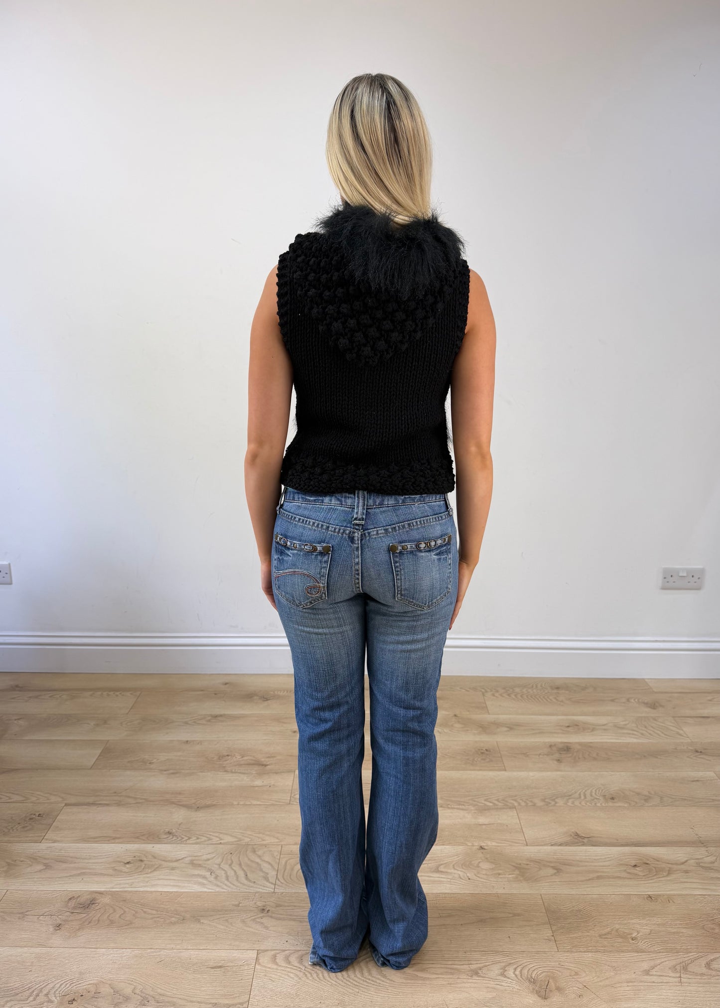 small black knit crochet hooded gilet 6