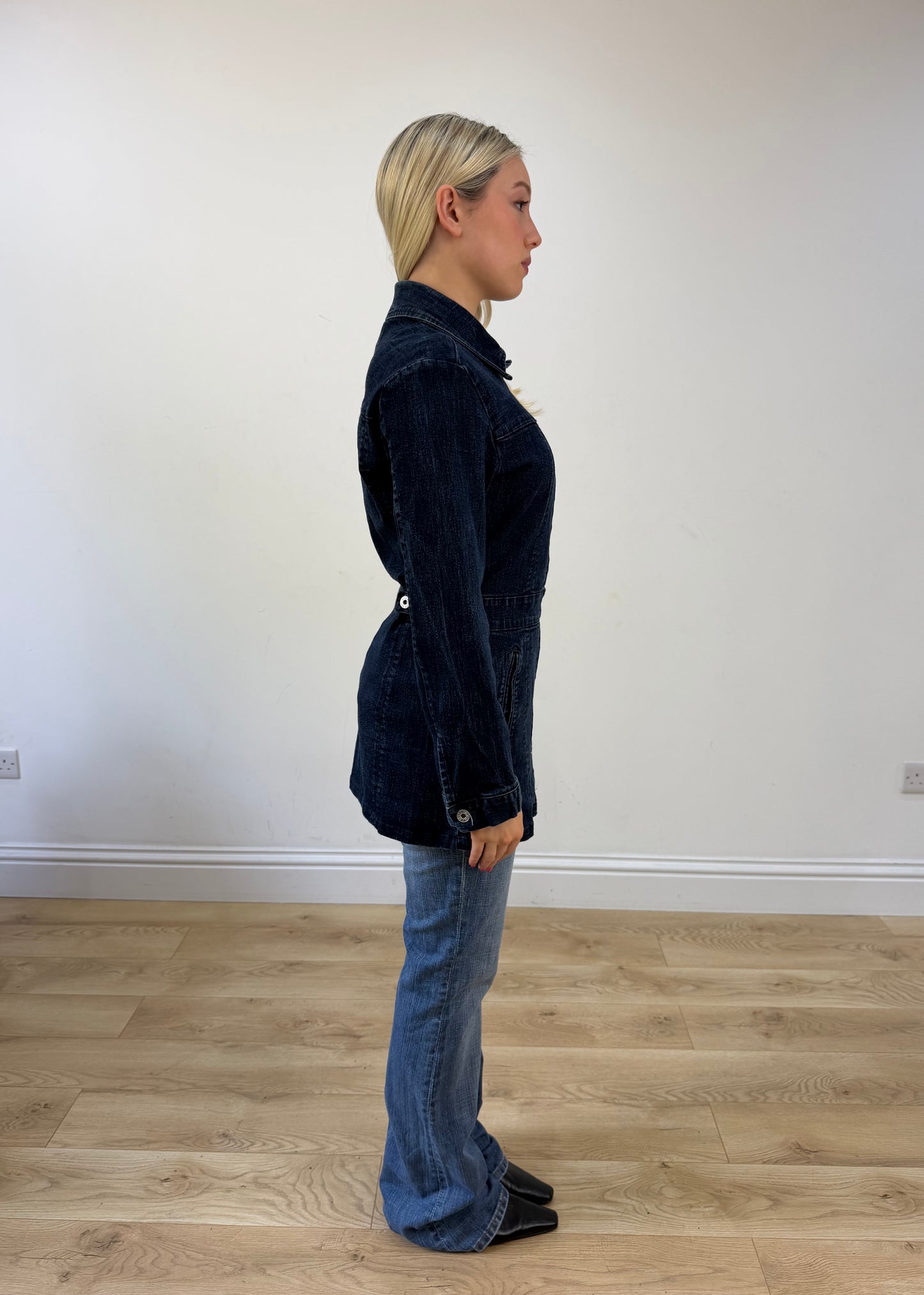 medium black miss sixty denim longline denim button up jacket 6
