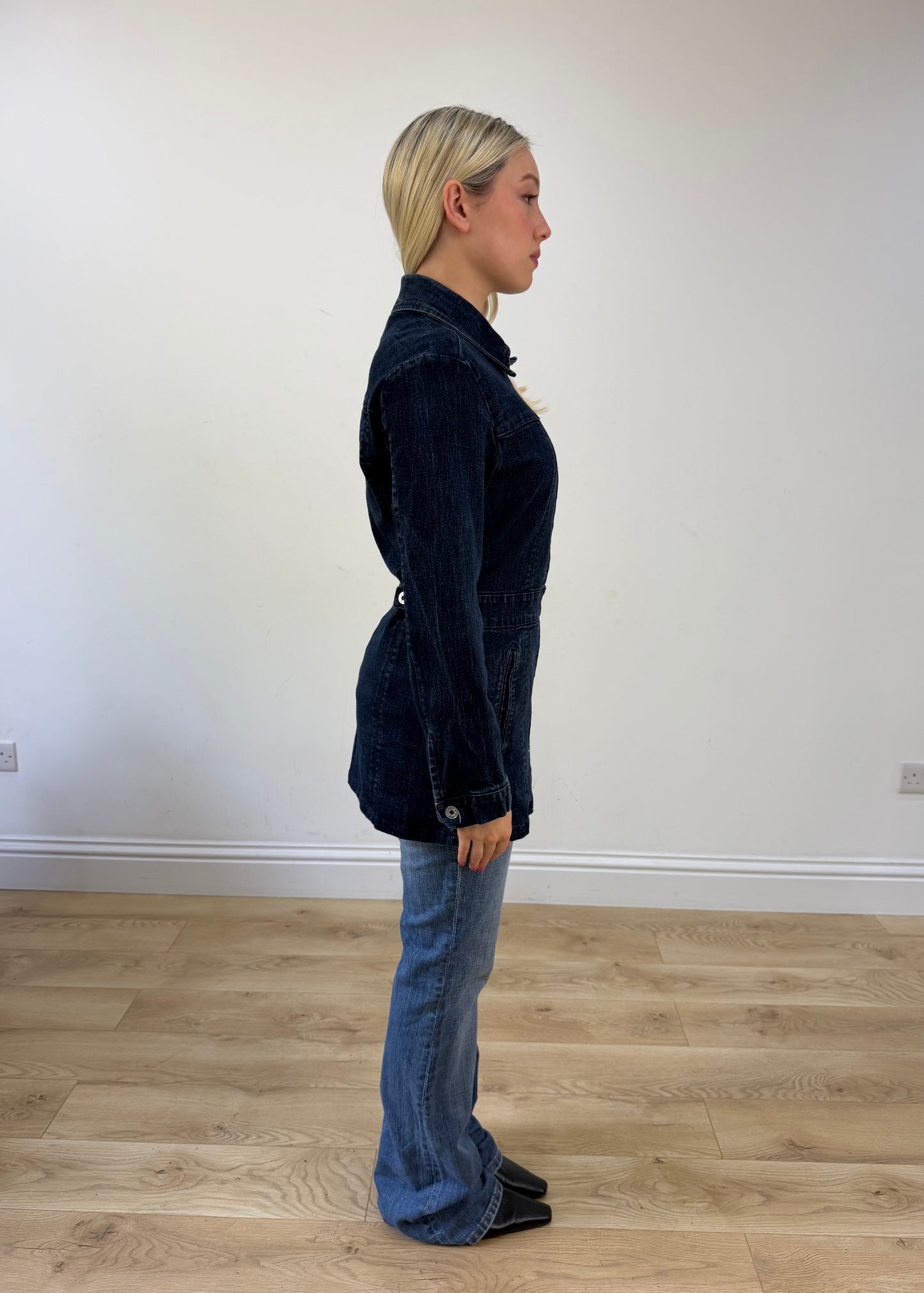 medium black miss sixty denim longline denim button up jacket 7