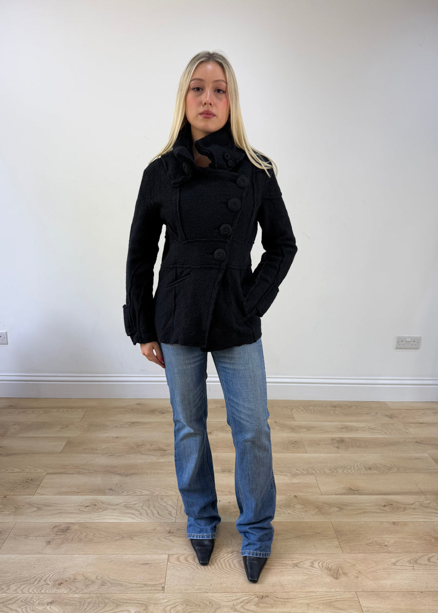 small black fitted jacket with asymmetric buttons 1