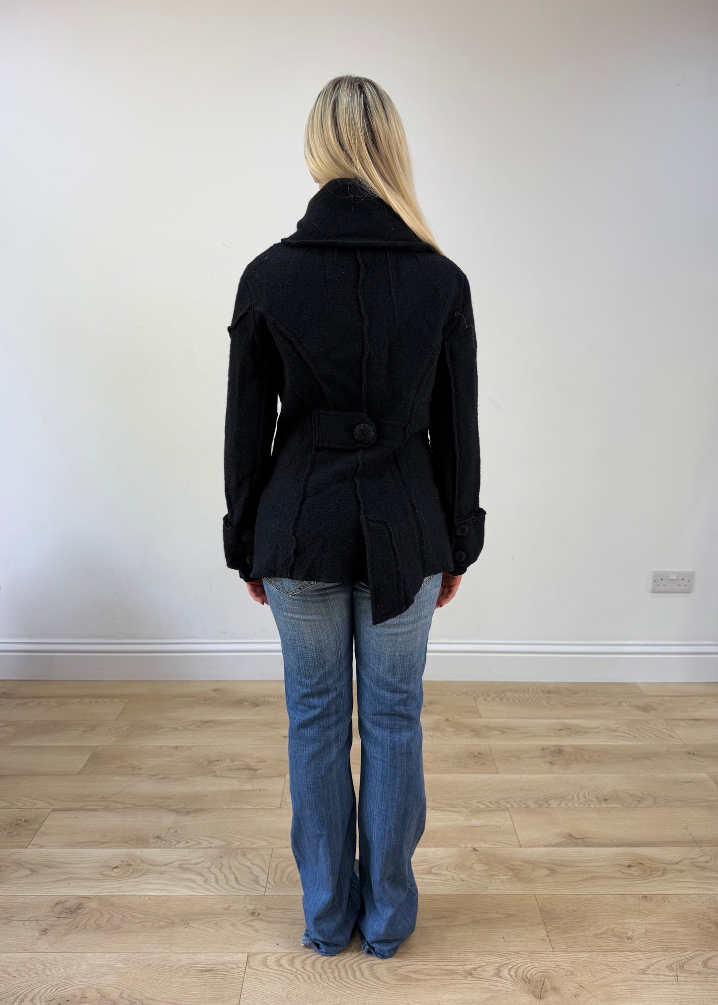 small black fitted jacket with asymmetric buttons 6