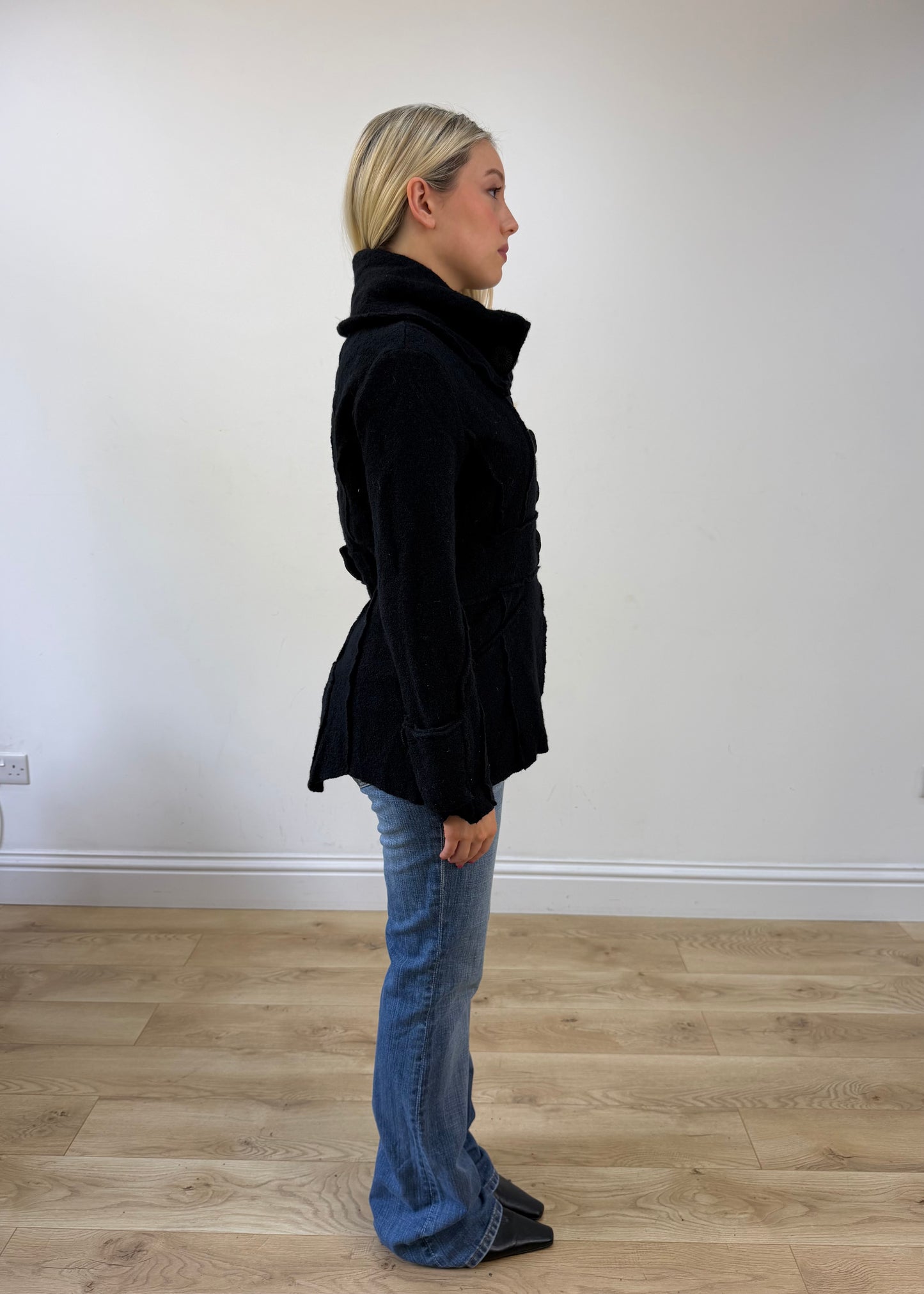 small black fitted jacket with asymmetric buttons 7