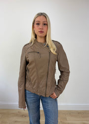 small/medium brown leather asymmetric zip jacket 4