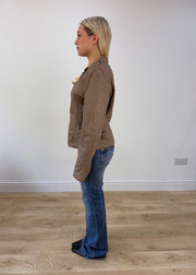 small/medium brown leather asymmetric zip jacket 5