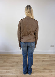 small/medium brown leather asymmetric zip jacket 6