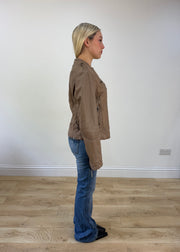 small/medium brown leather asymmetric zip jacket 7