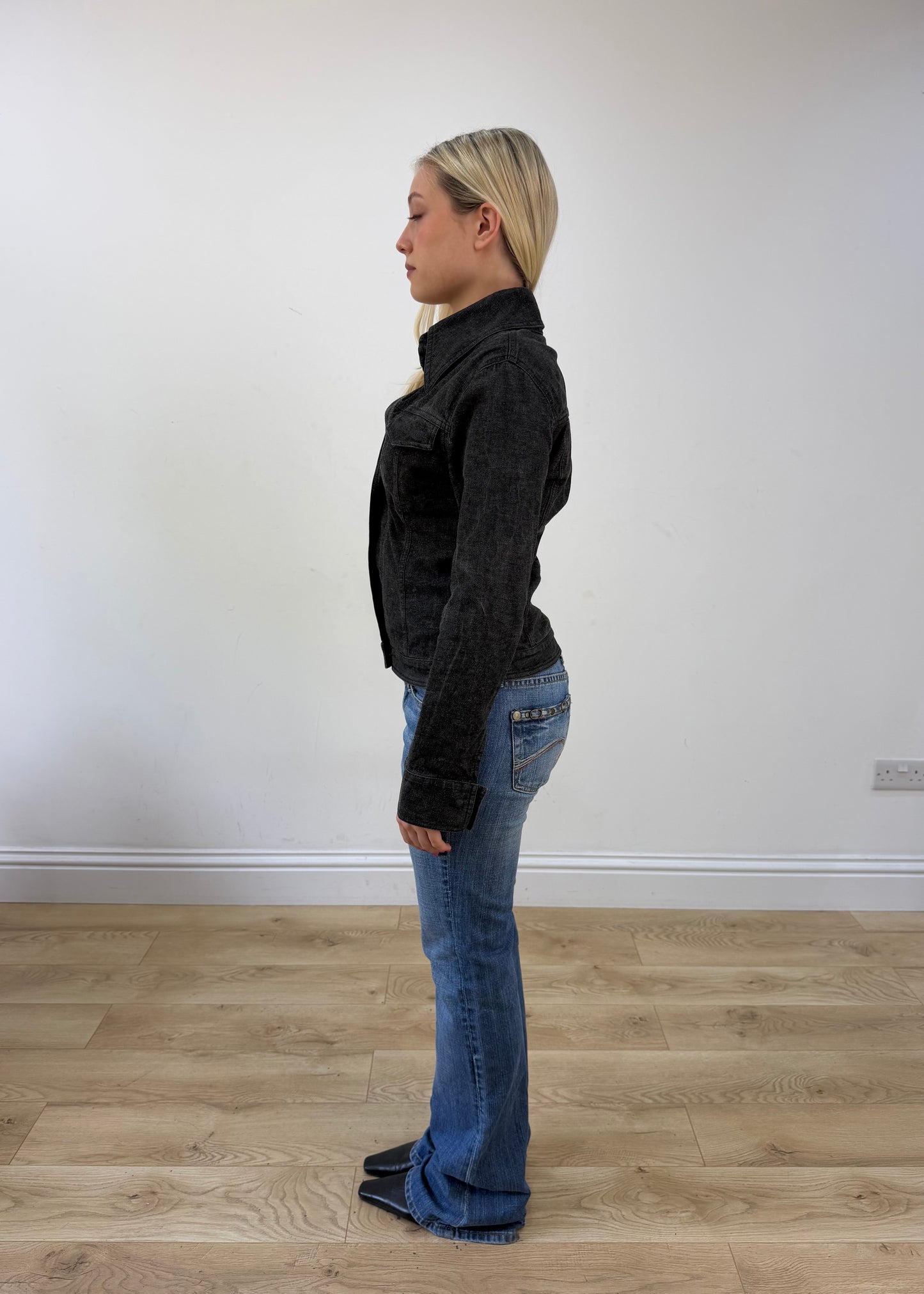 small/medium black denim style jacket 4