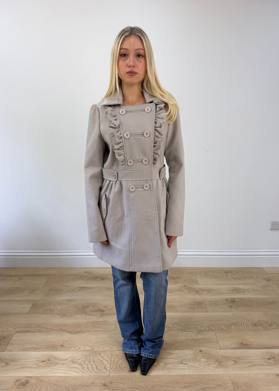 medium beige double breasted trenchcoat jacket 1